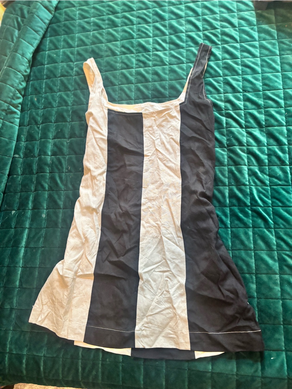 Striped loose Tank Dress — Black and cream Colorblock